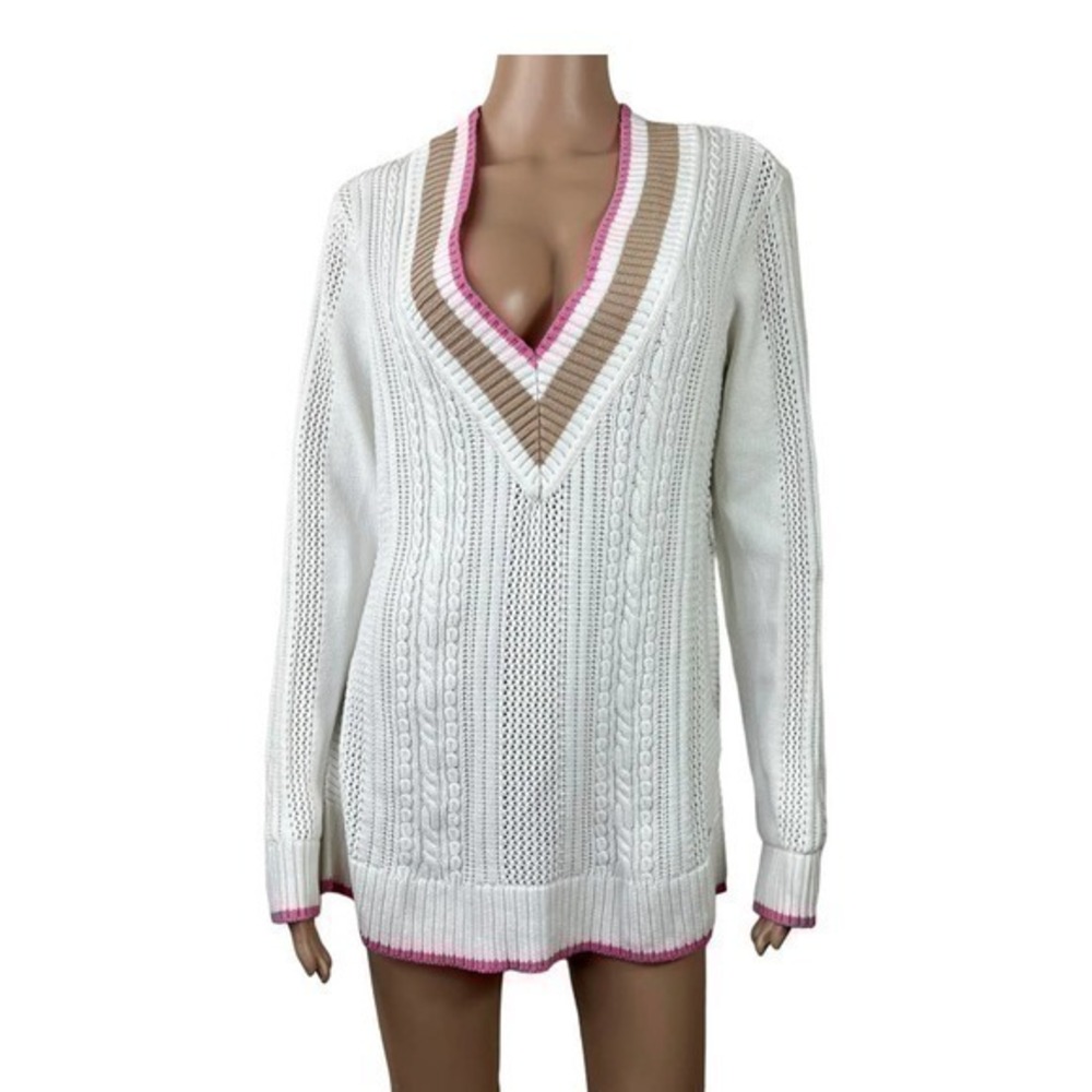 Tommy Hilfiger Women Sweaters white Pink Pullover Sz M